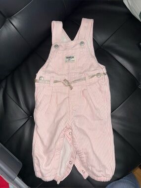 Oshkosh Baby Pink Denim Hickory Stripe Overalls 6ms